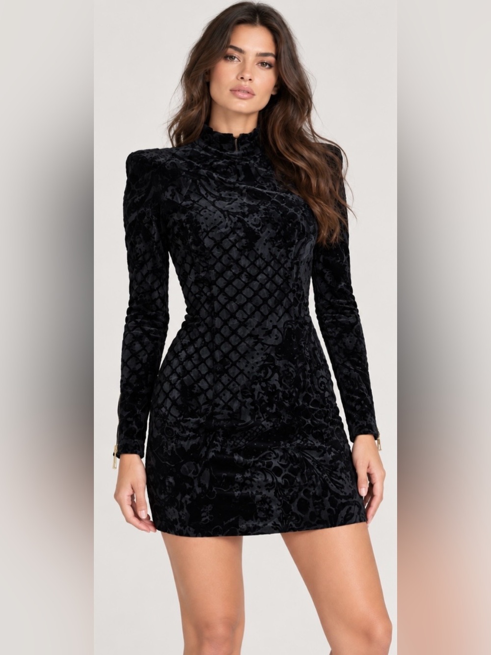 Balmain x H&M Black Velvet Burnout Silk Blend Mini Dress US 6 Designer - Picture 3 of 16